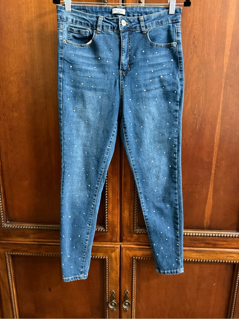 Blue Embellished Skinny Jeans by